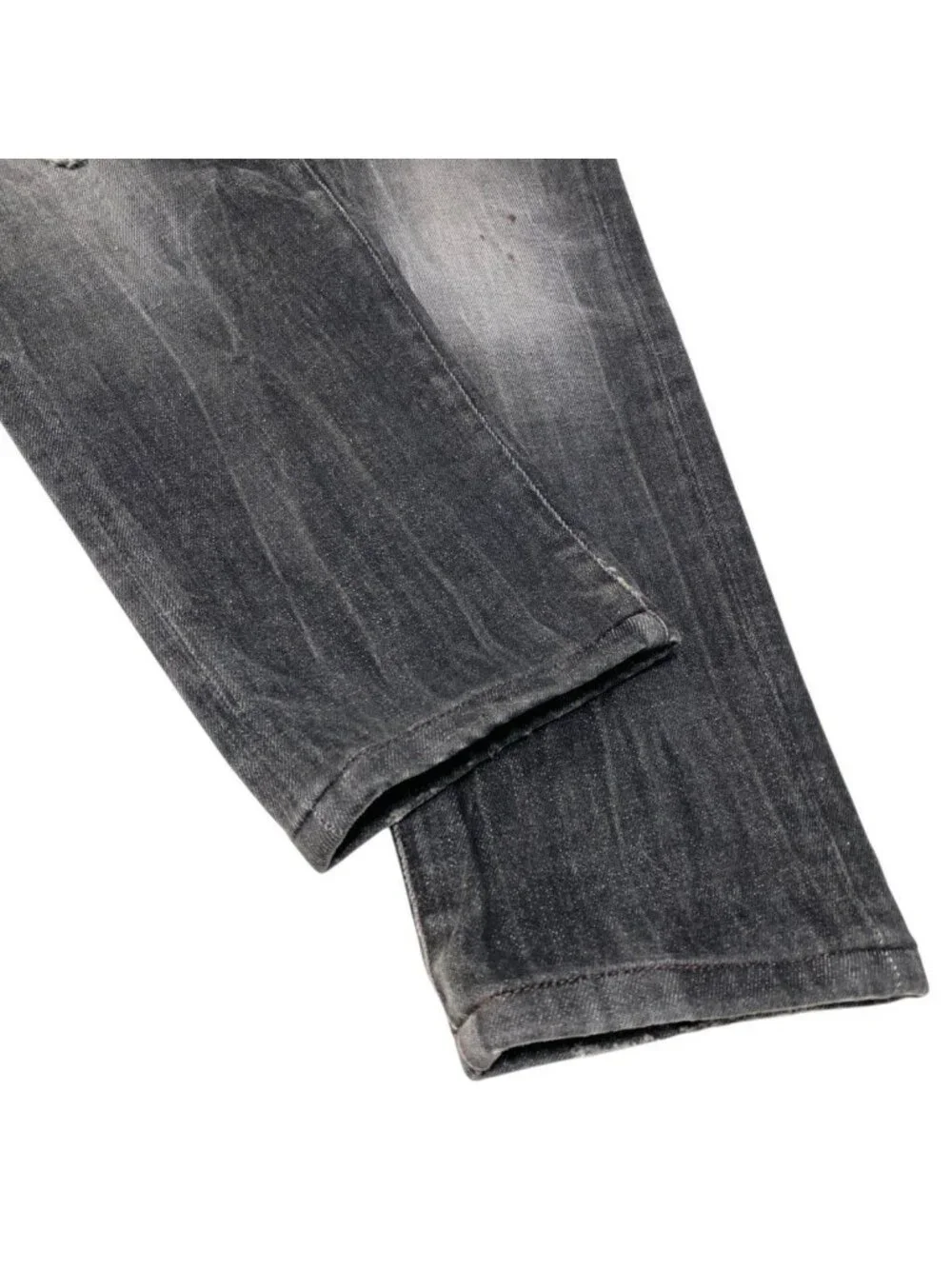 Dolce & Gabbana Denim Pants Jeans Distressed Logo Plate Cotton Blend 50 Black
